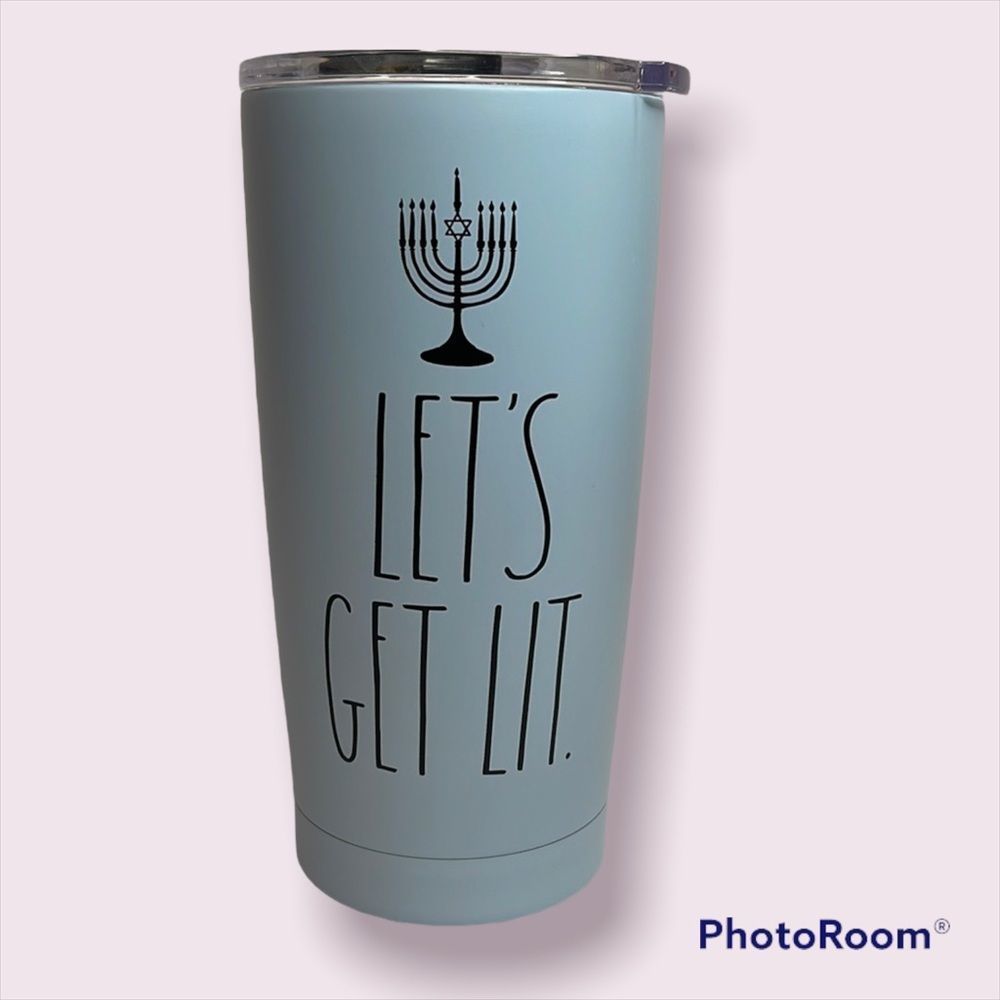RAE DUNN Hanukkah Let's Get Lit Travel Tumbler